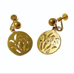 Vintage gold cutout floral medallion earrings